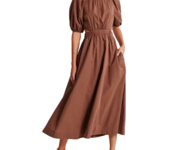 Abercrombie & Fitch Dresses & Skirts - Abercrombie & Fitch Puff-Sleeve Maxi Dress Cutout Size XS brown open back AF